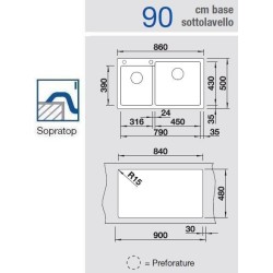 Blanco PLEON 9 Vasca Grande sinistra  Grigio Vulcano 1527639 con Set Stainless Steel